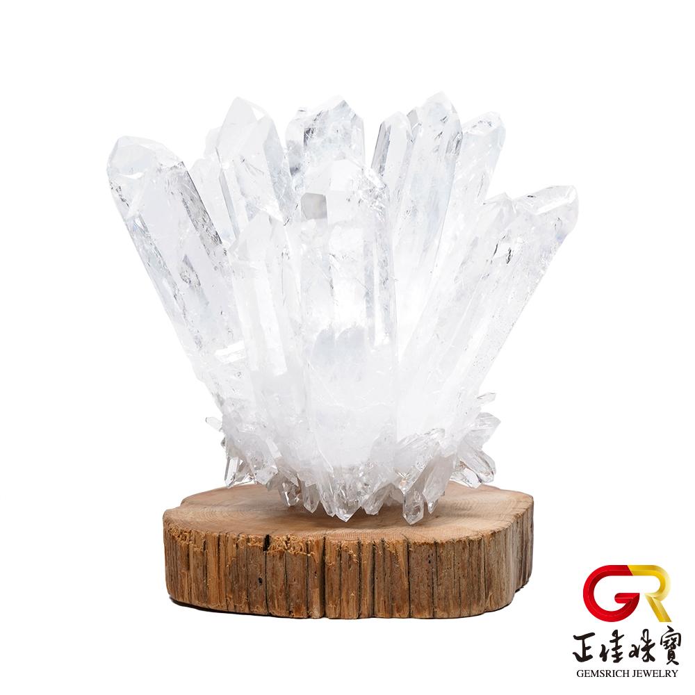 正佳珠寶】白水晶純淨能量水晶簇消磁淨化白水晶｜原木崖柏木座- ViVa