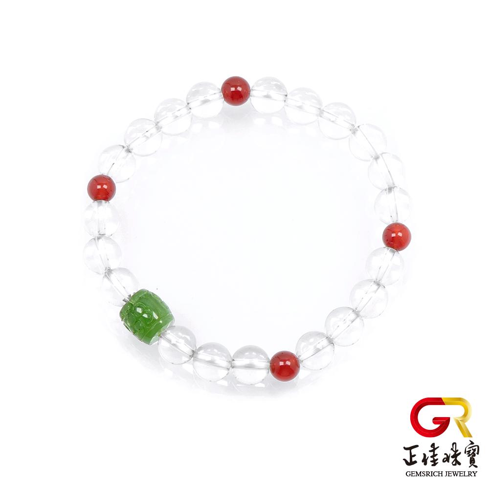 【正佳珠寶】白水晶 和田碧玉迴文轉運珠 白水晶手珠｜日本彈力繩