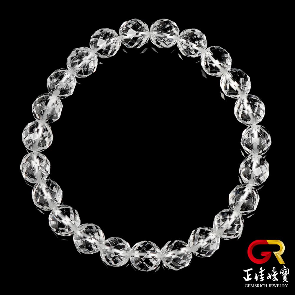 【正佳珠寶】極品鑽切角度白水晶手珠 天然白水晶手鍊 8mm