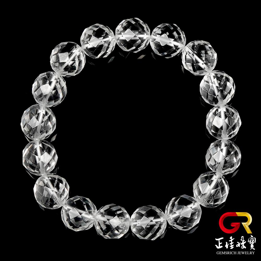 【正佳珠寶】極品鑽切角度白水晶手珠 天然白水晶手鍊12mm