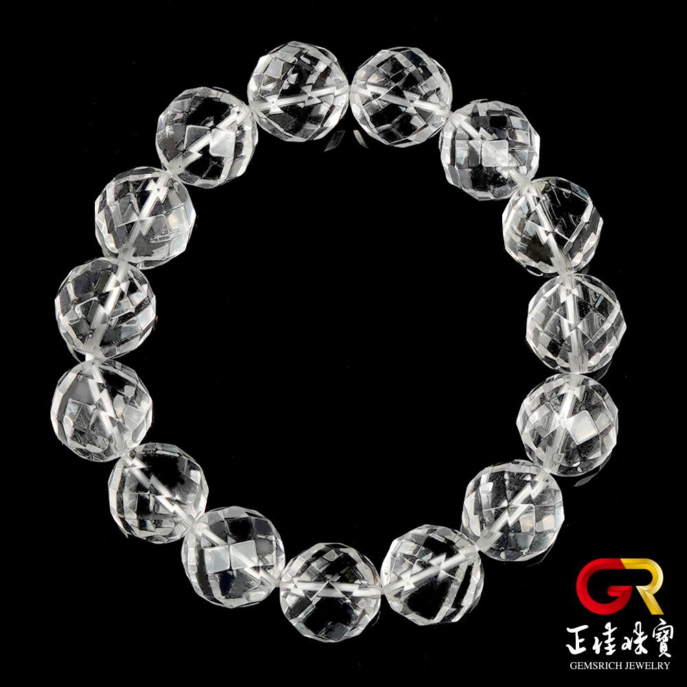 【正佳珠寶】極品鑽切角度白水晶手珠 天然白水晶手鍊  14mm