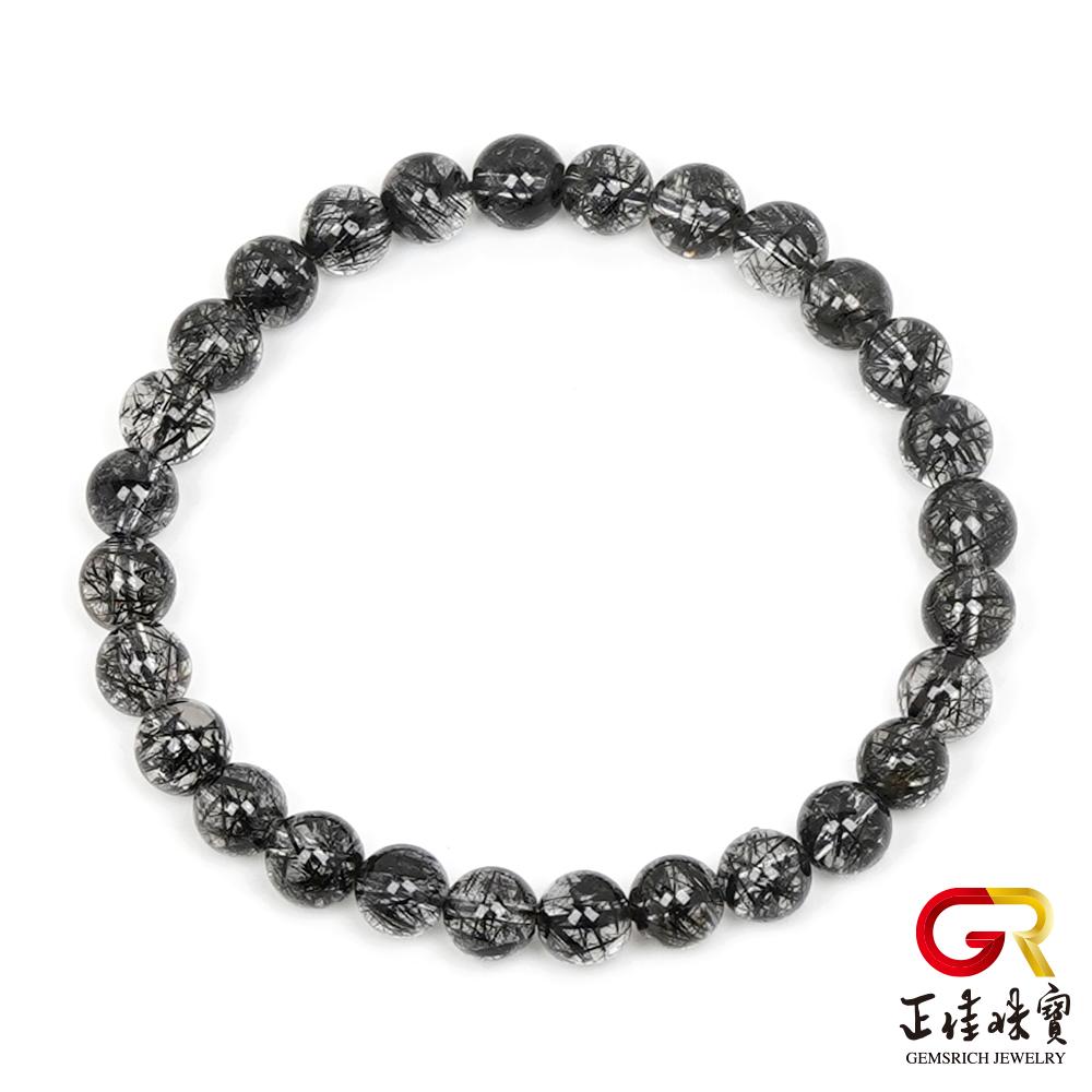 【正佳珠寶】黑鈦晶 黑髮晶 頂級淨透 6.2-6.8mm 黑鈦晶黑髮晶手珠｜日本彈力繩