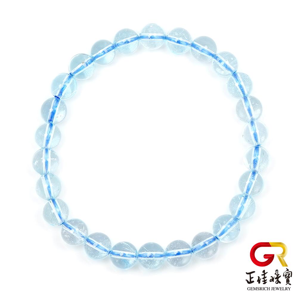 【正佳珠寶】托帕石 頂級天空藍 6.8-7.3mm 托帕石手珠｜日本彈力繩