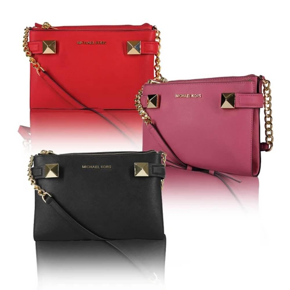 Michael Kors KARLA防刮皮革三層鏈帶斜背包(3色)