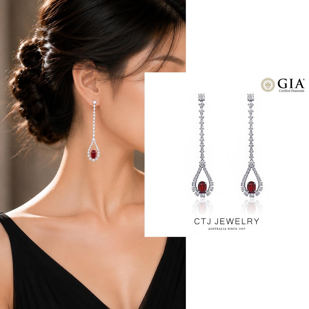 【CTJ】GIA 2克拉 天然紅寶石 鑽石耳環