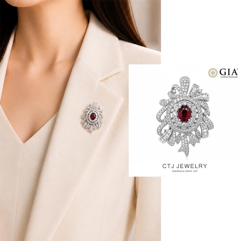【CTJ】GIA 1克拉 天然紅寶石 三用款 鑽石胸針